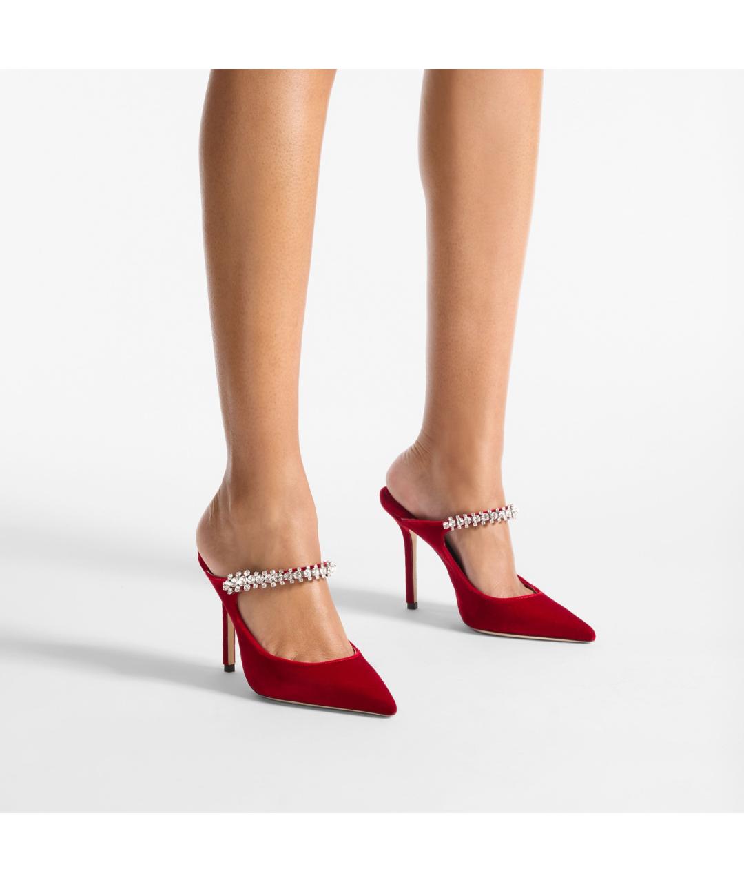 JIMMY CHOO Красные бархатные мюли, фото 2