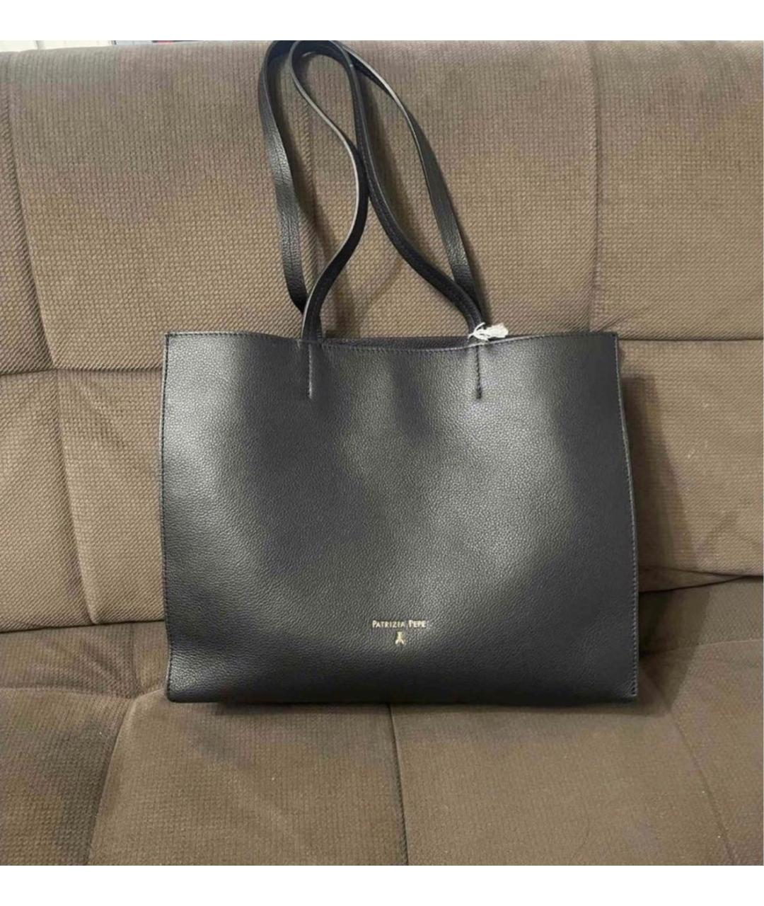 PATRIZIA PEPE Черная кожаная сумка тоут, фото 3