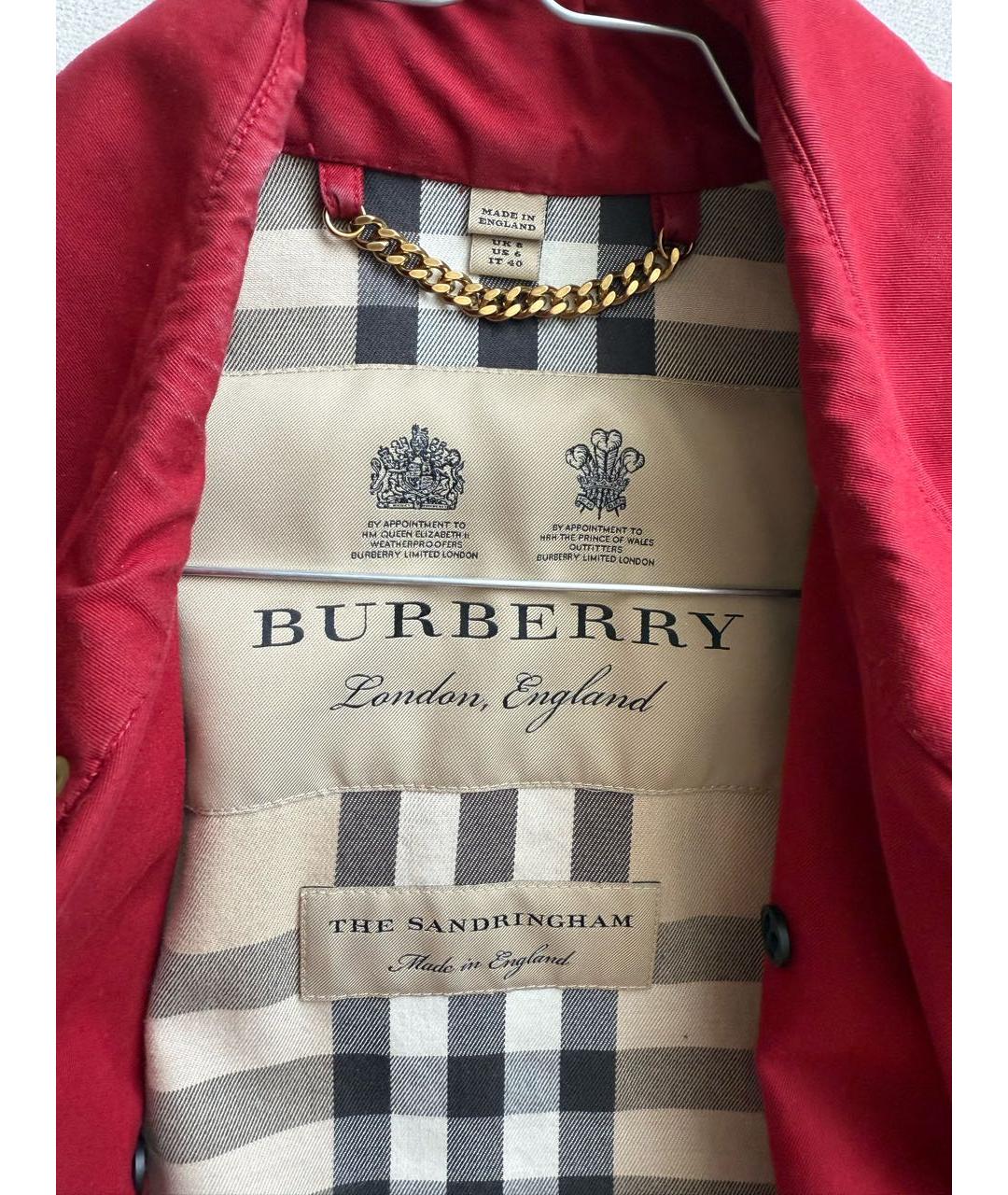 BURBERRY Бордовый хлопковый тренч/плащ, фото 4