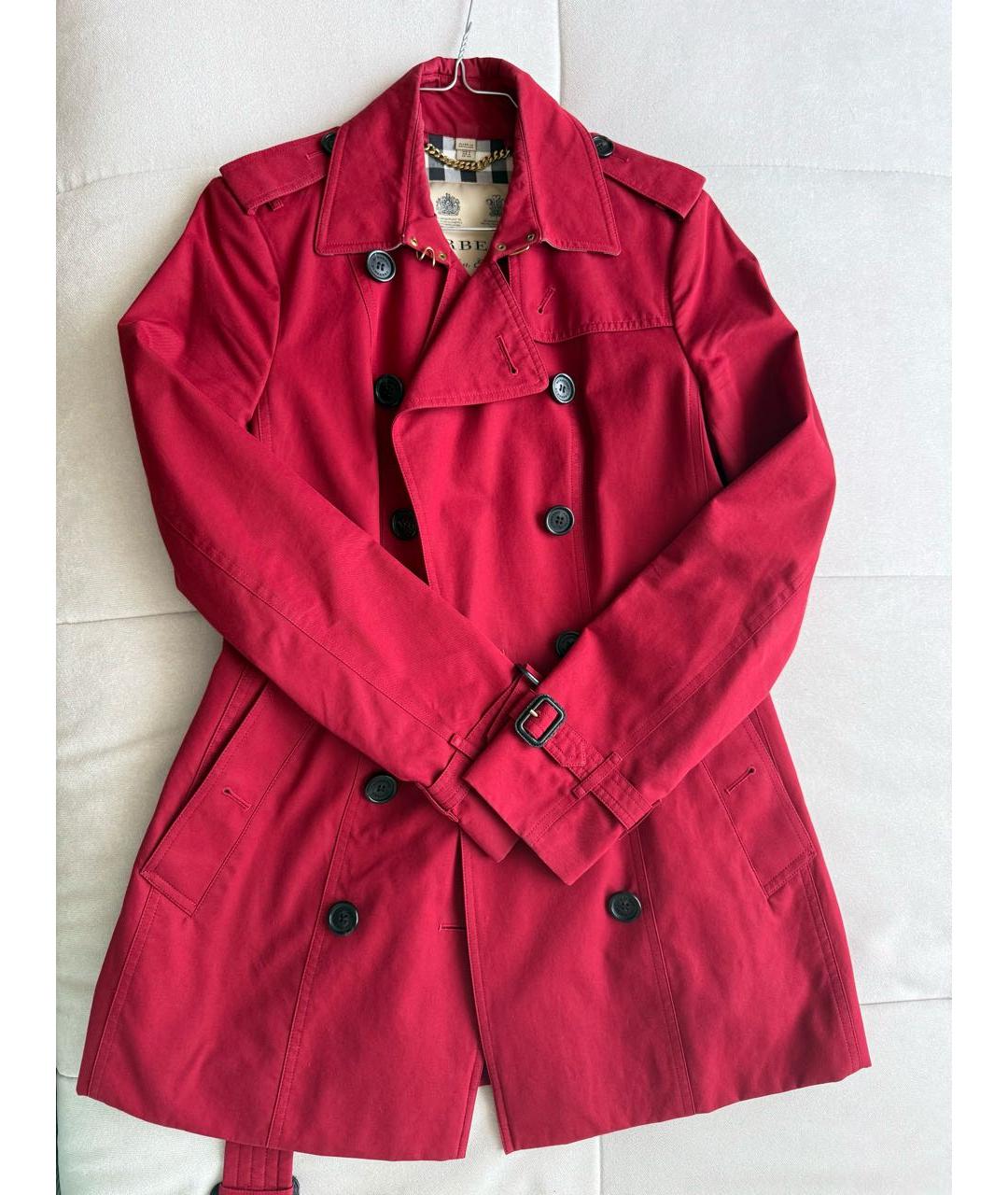 BURBERRY Бордовый хлопковый тренч/плащ, фото 6