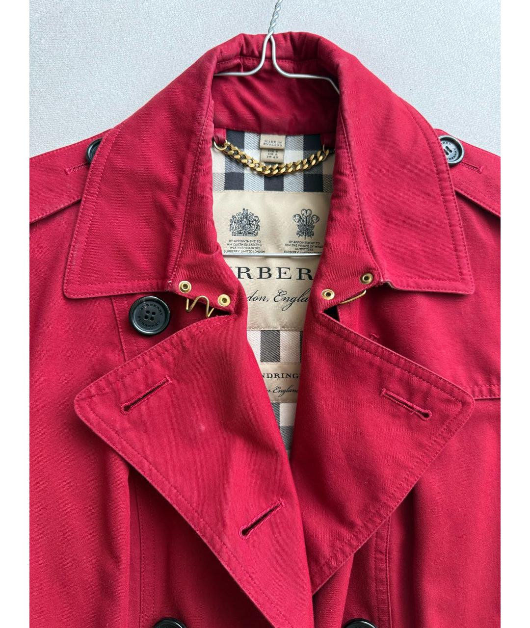BURBERRY Бордовый хлопковый тренч/плащ, фото 3