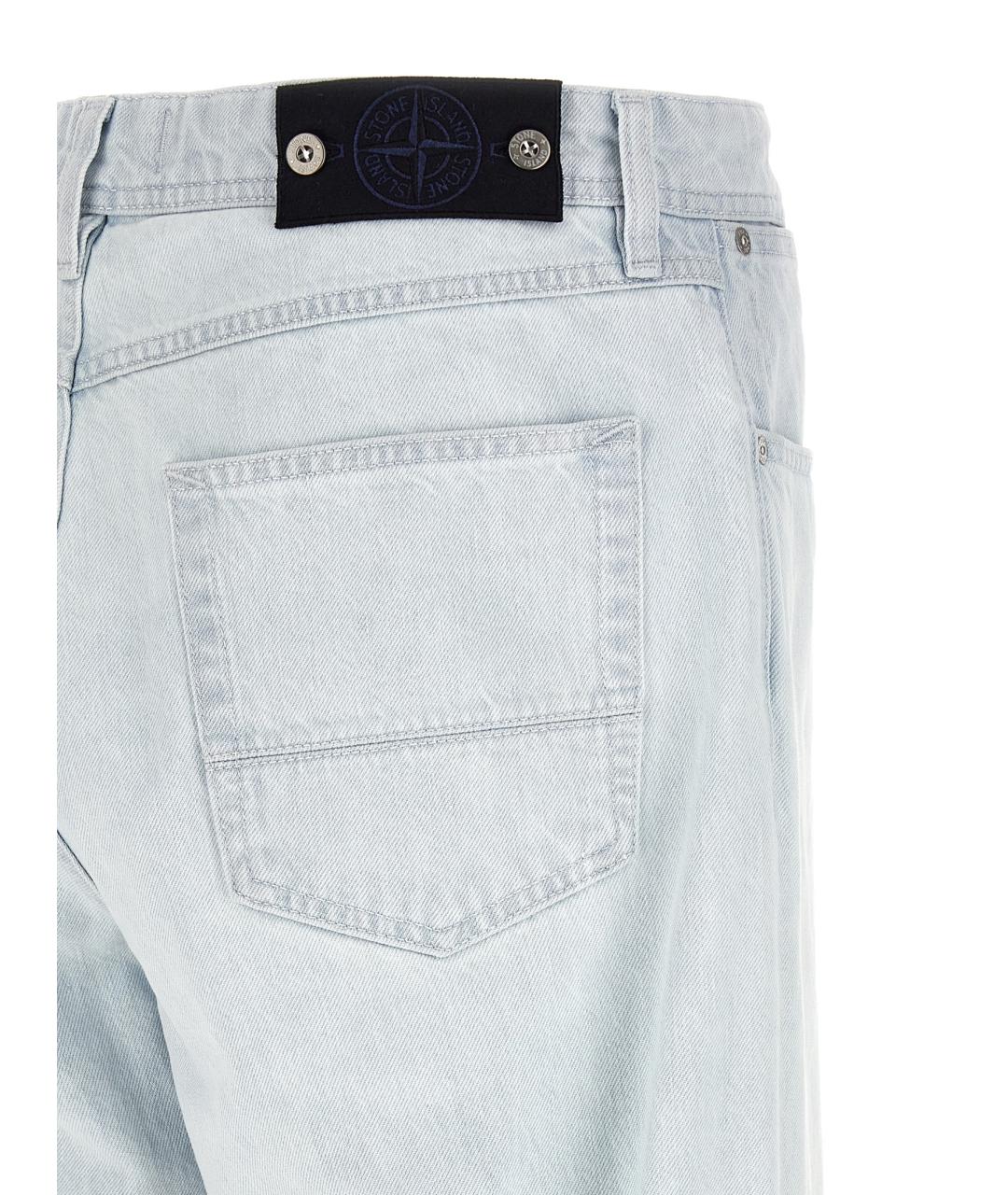 STONE ISLAND Голубые хлопковые прямые джинсы, фото 4