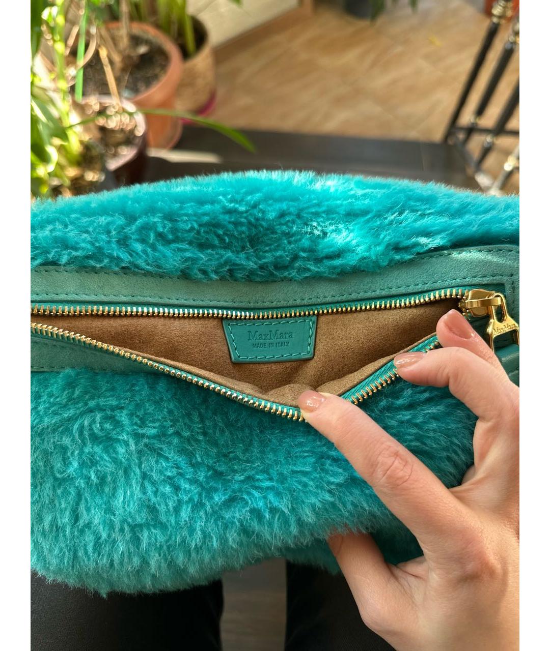 MAX MARA Бирюзовая шерстяная поясная сумка, фото 4