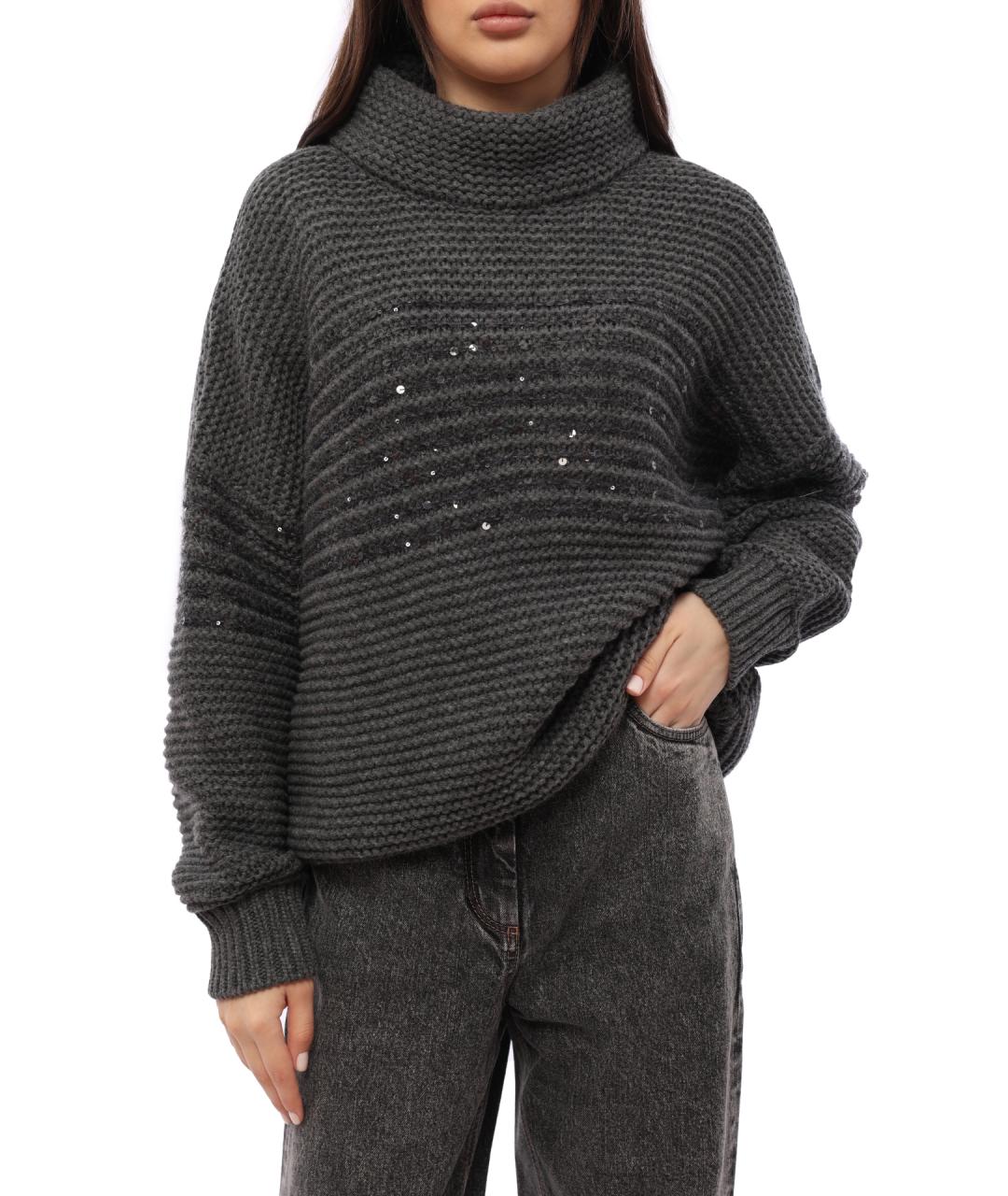 BRUNELLO CUCINELLI Антрацитовый шерстяной джемпер / свитер, фото 3