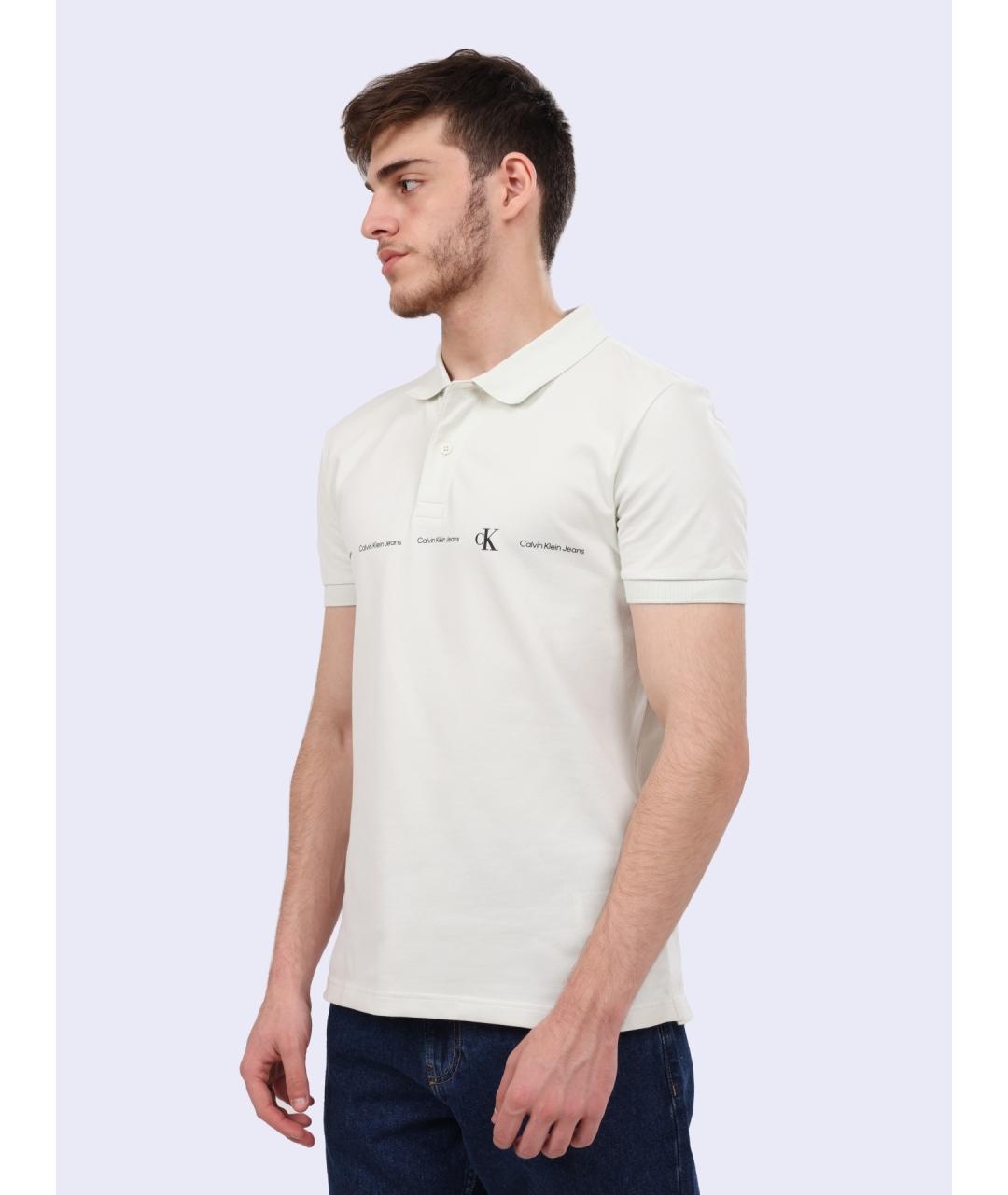 CALVIN KLEIN Белое хлопковое поло с коротким рукавом, фото 3