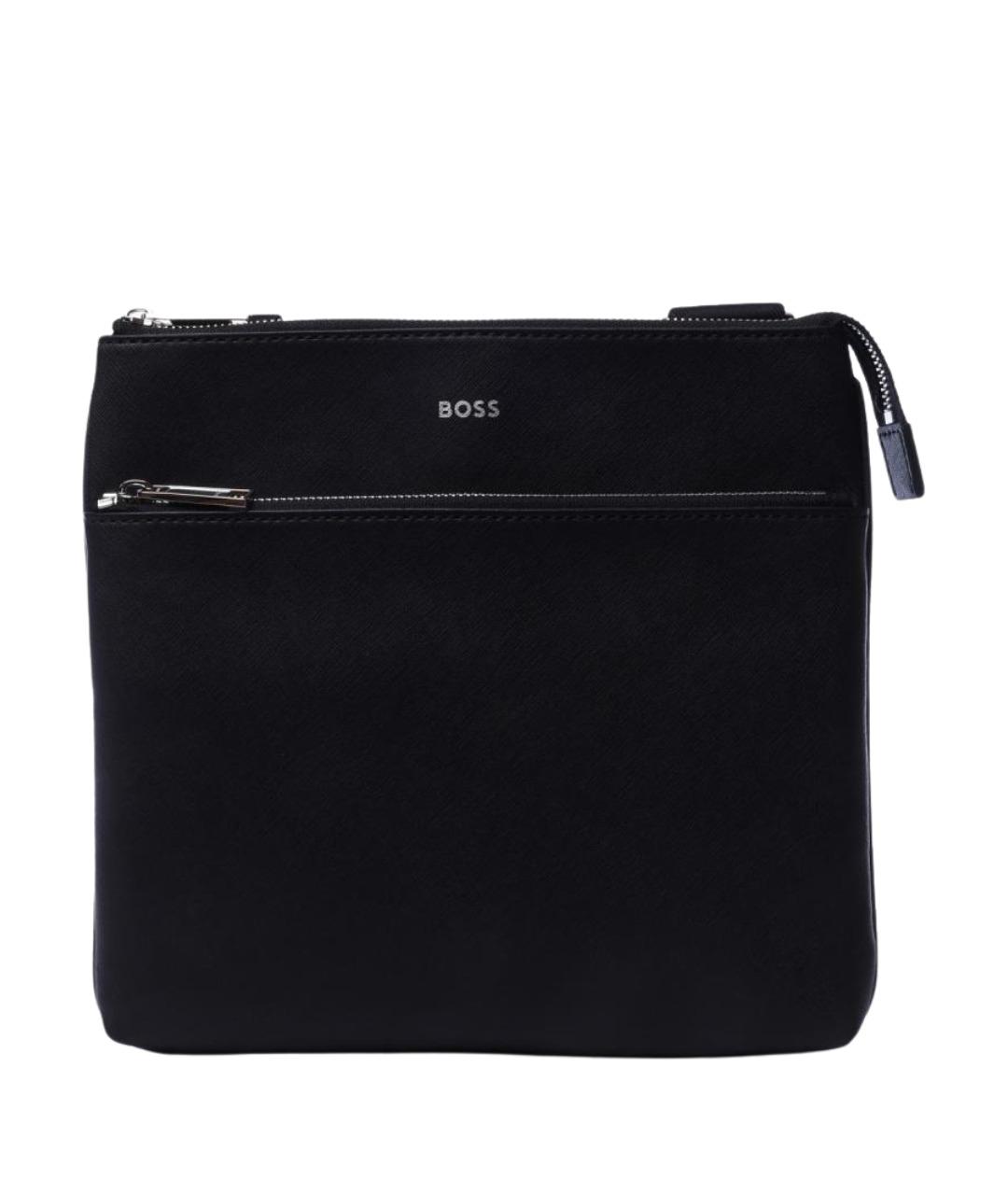 HUGO BOSS Черная кожаная сумка на плечо, фото 1