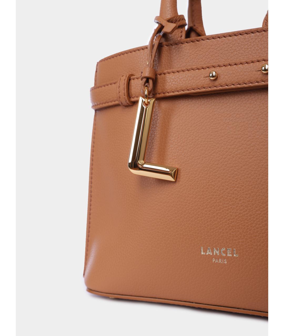 LANCEL Коричневая кожаная сумка с короткими ручками, фото 3