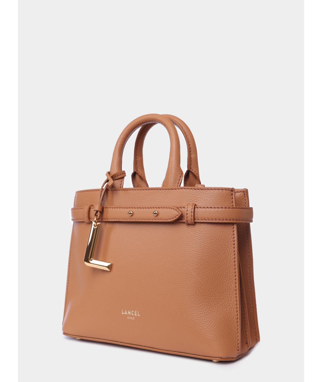 LANCEL Коричневая кожаная сумка с короткими ручками, фото 2