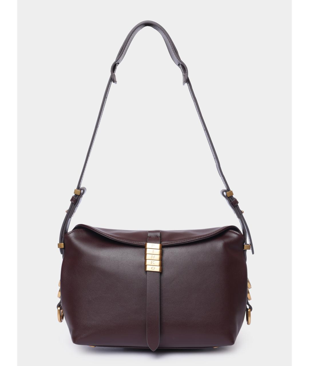 PINKO Коричневая кожаная сумка через плечо, фото 6