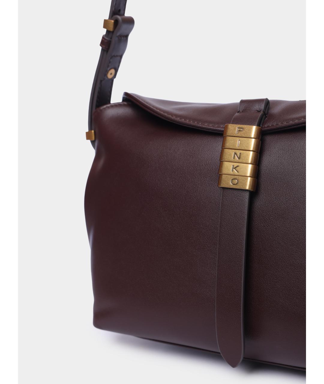PINKO Коричневая кожаная сумка через плечо, фото 3