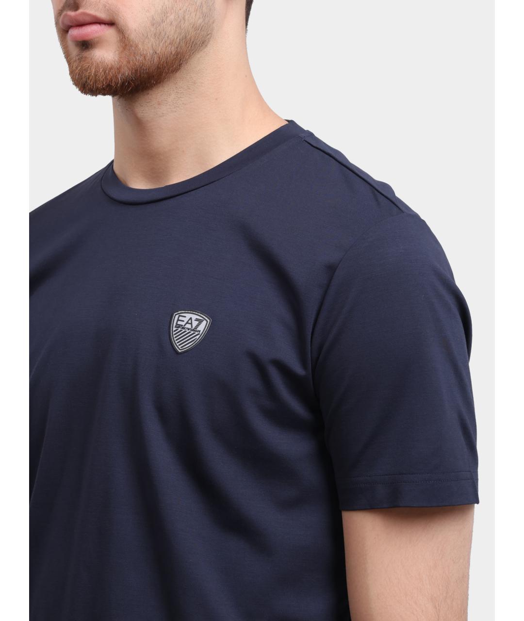 EA7 Синяя хлопковая футболка, фото 4