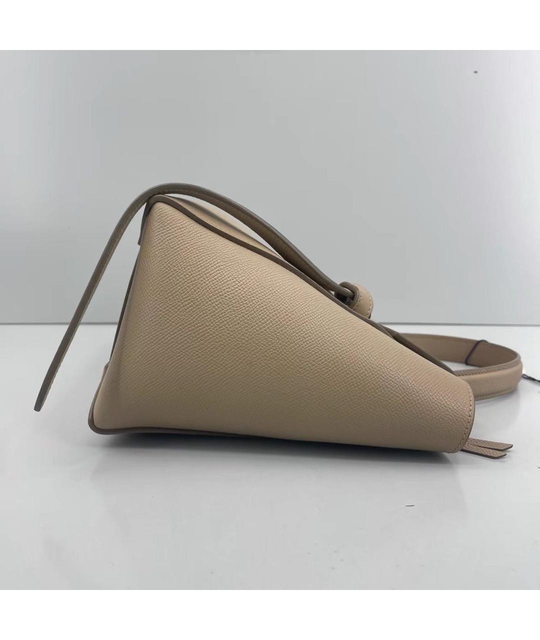 CELINE Бежевая кожаная сумка с короткими ручками, фото 4