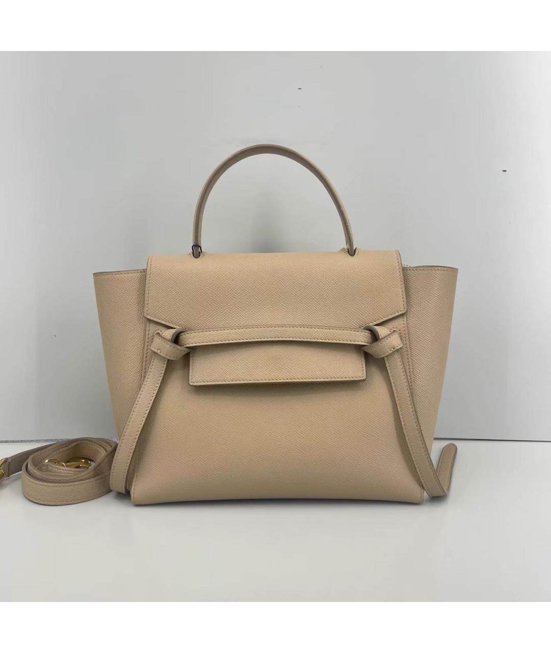 CELINE Бежевая кожаная сумка с короткими ручками, фото 8