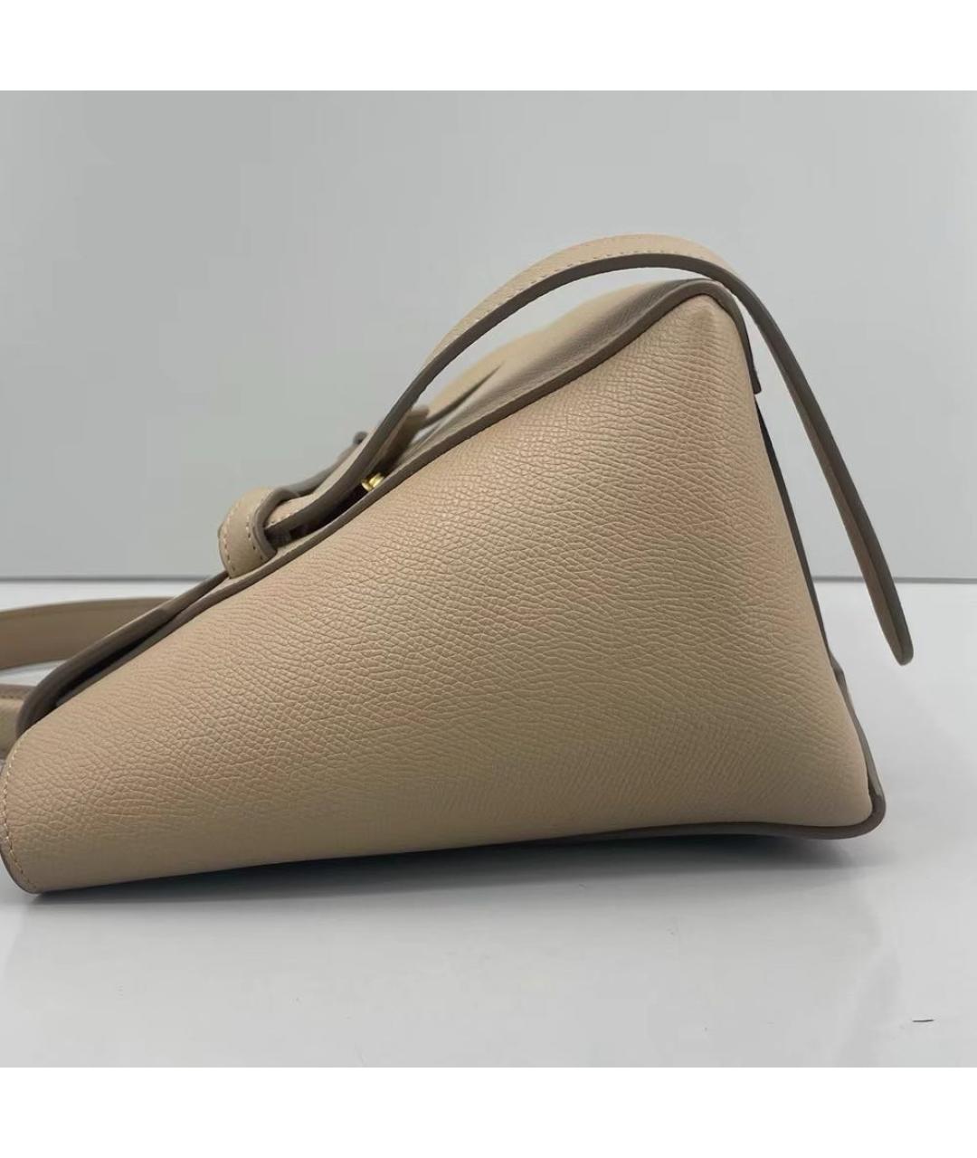 CELINE Бежевая кожаная сумка с короткими ручками, фото 3