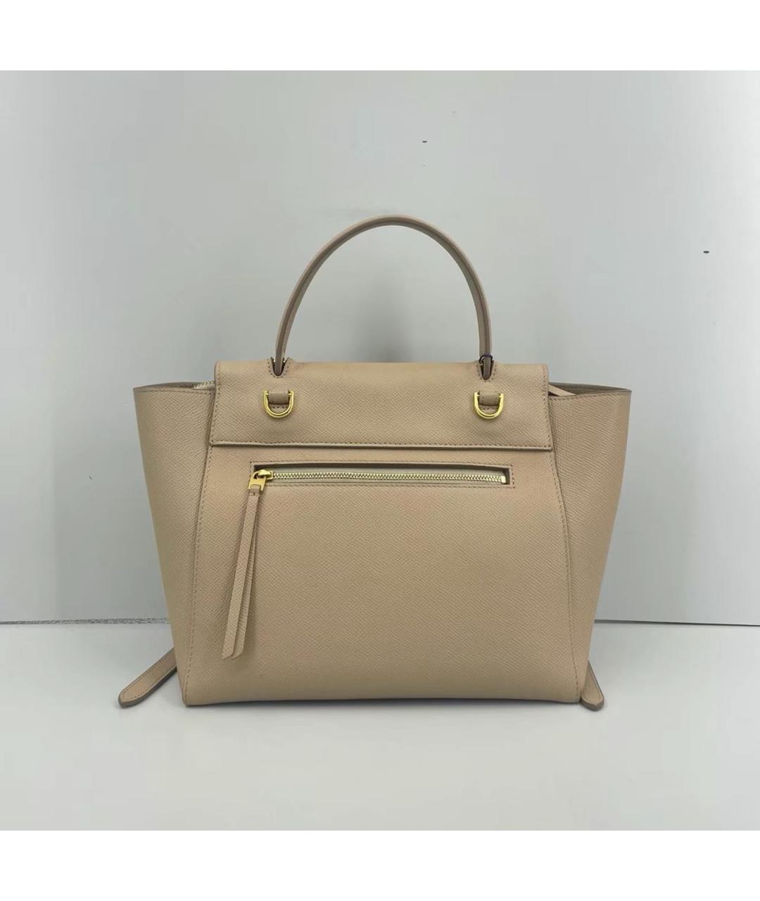 CELINE Бежевая кожаная сумка с короткими ручками, фото 2