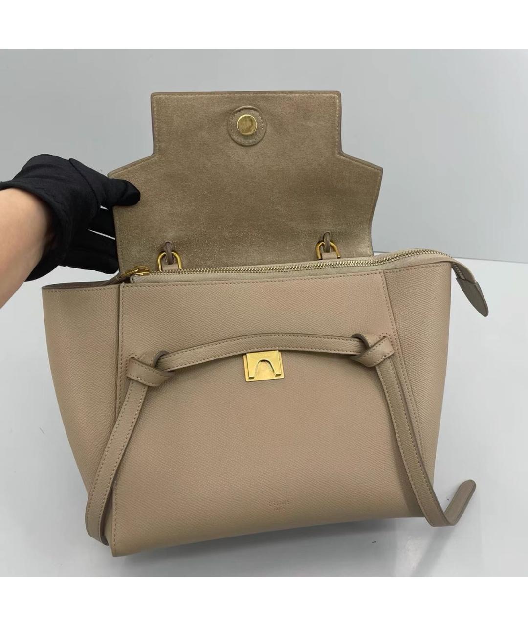 CELINE Бежевая кожаная сумка с короткими ручками, фото 6
