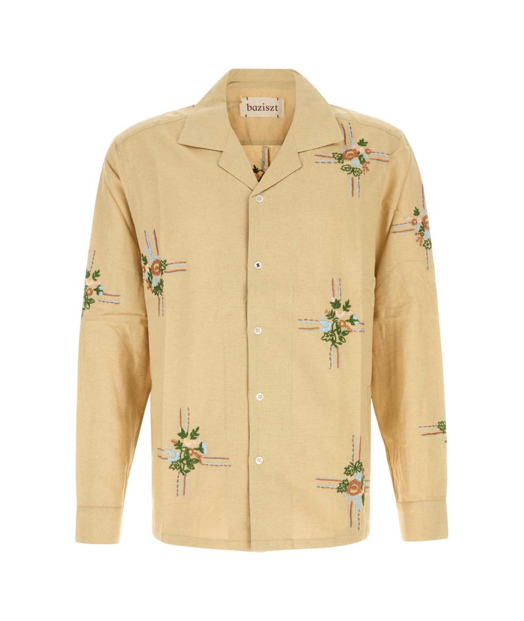 BAZISZT Бежевая шелковая кэжуал рубашка, фото 1