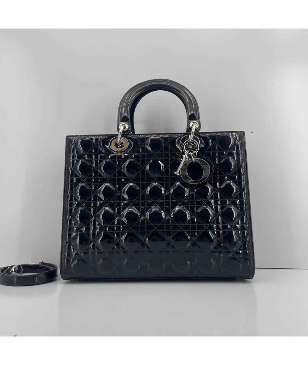 CHRISTIAN DIOR Черная сумка с короткими ручками из лакированной кожи, фото 9