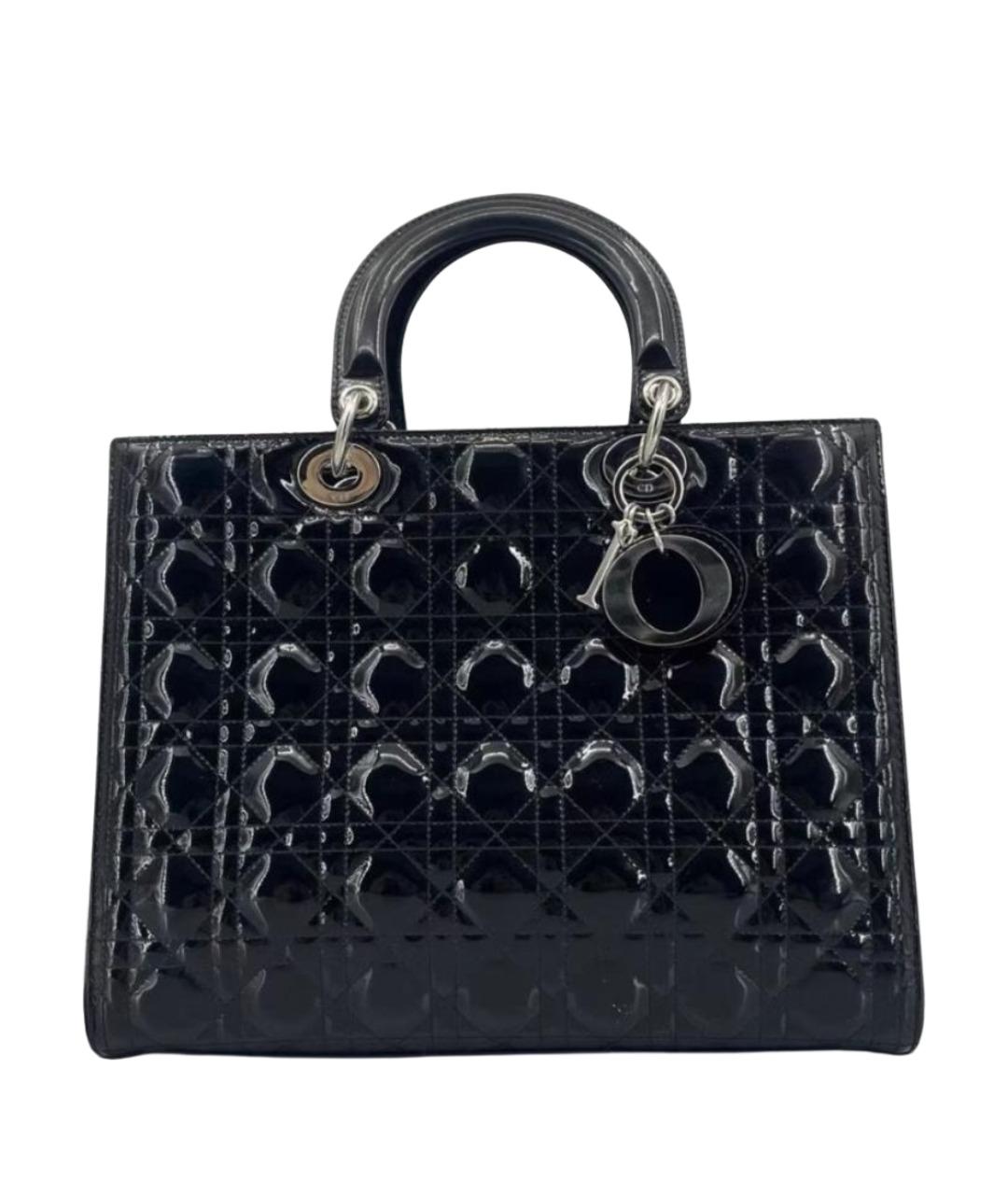 CHRISTIAN DIOR Черная сумка с короткими ручками из лакированной кожи, фото 1