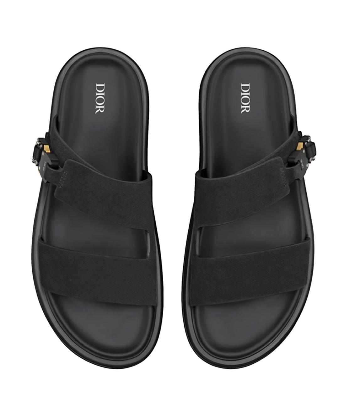 CHRISTIAN DIOR Черные кожаные шлепанцы, фото 3