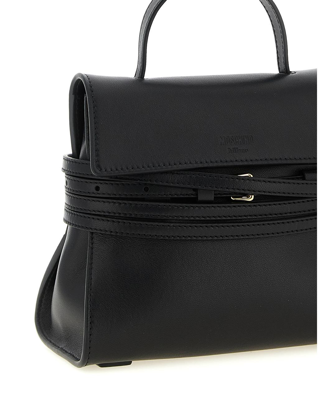 MOSCHINO Черная кожаная сумка с короткими ручками, фото 3