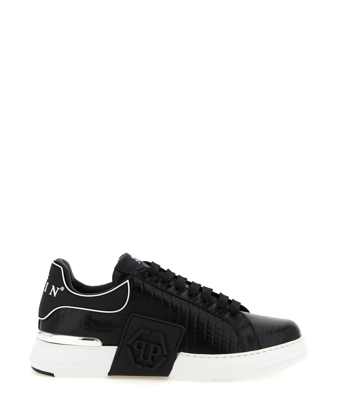 PHILIPP PLEIN Черные кожаные низкие кроссовки / кеды, фото 1
