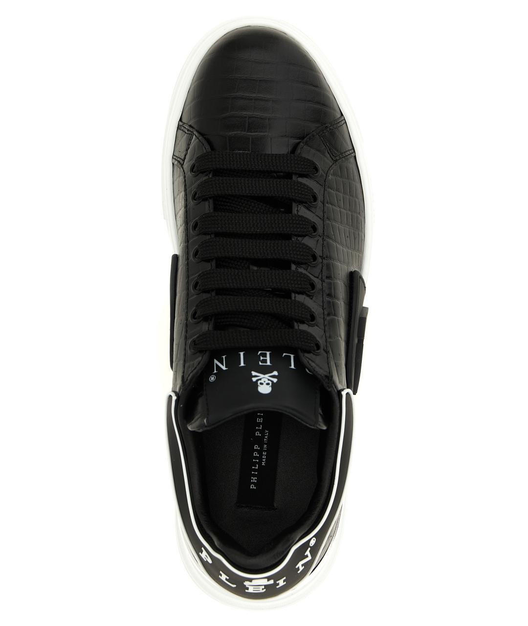 PHILIPP PLEIN Черные кожаные низкие кроссовки / кеды, фото 4