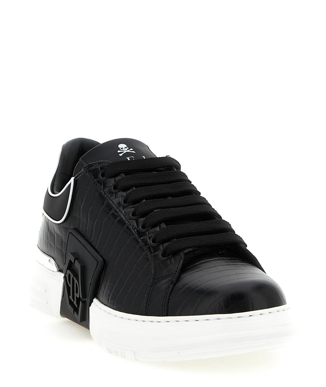 PHILIPP PLEIN Черные кожаные низкие кроссовки / кеды, фото 2