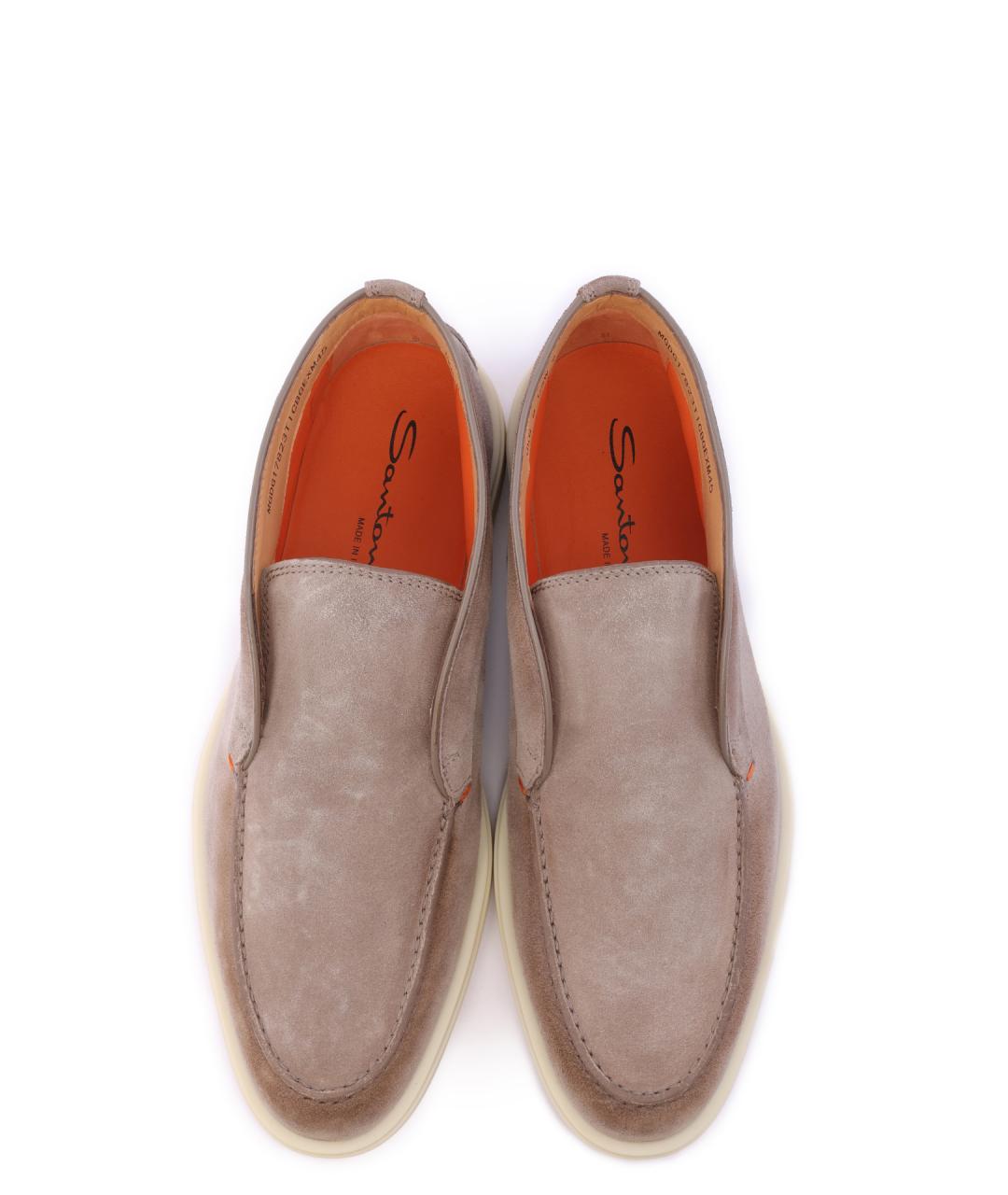 SANTONI Бежевые замшевые лоферы, фото 5