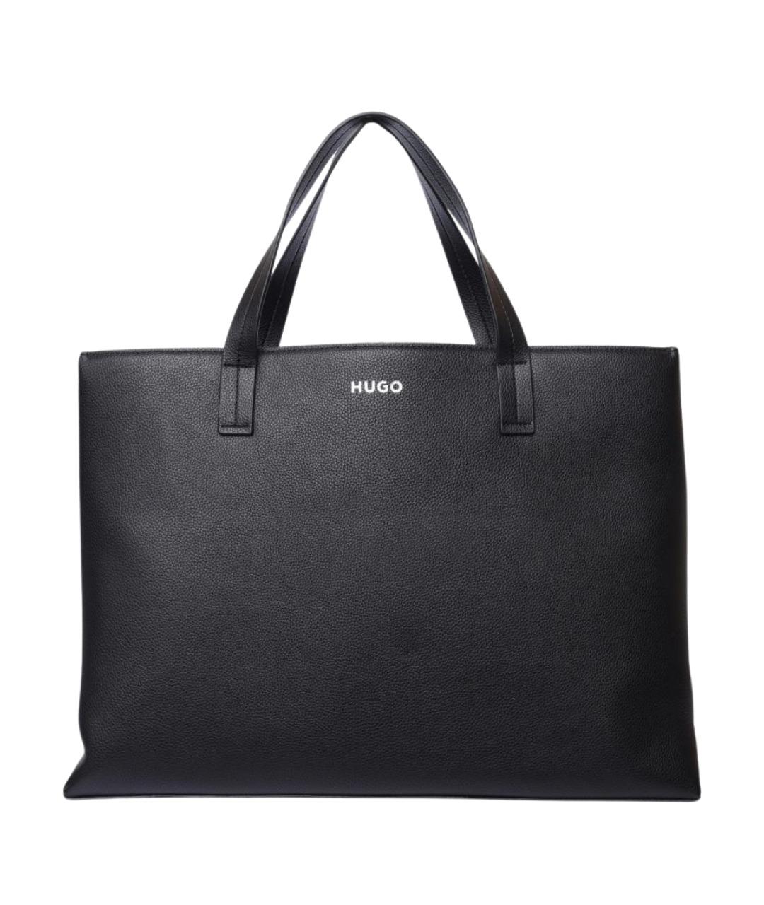 HUGO Черная кожаная сумка тоут, фото 1