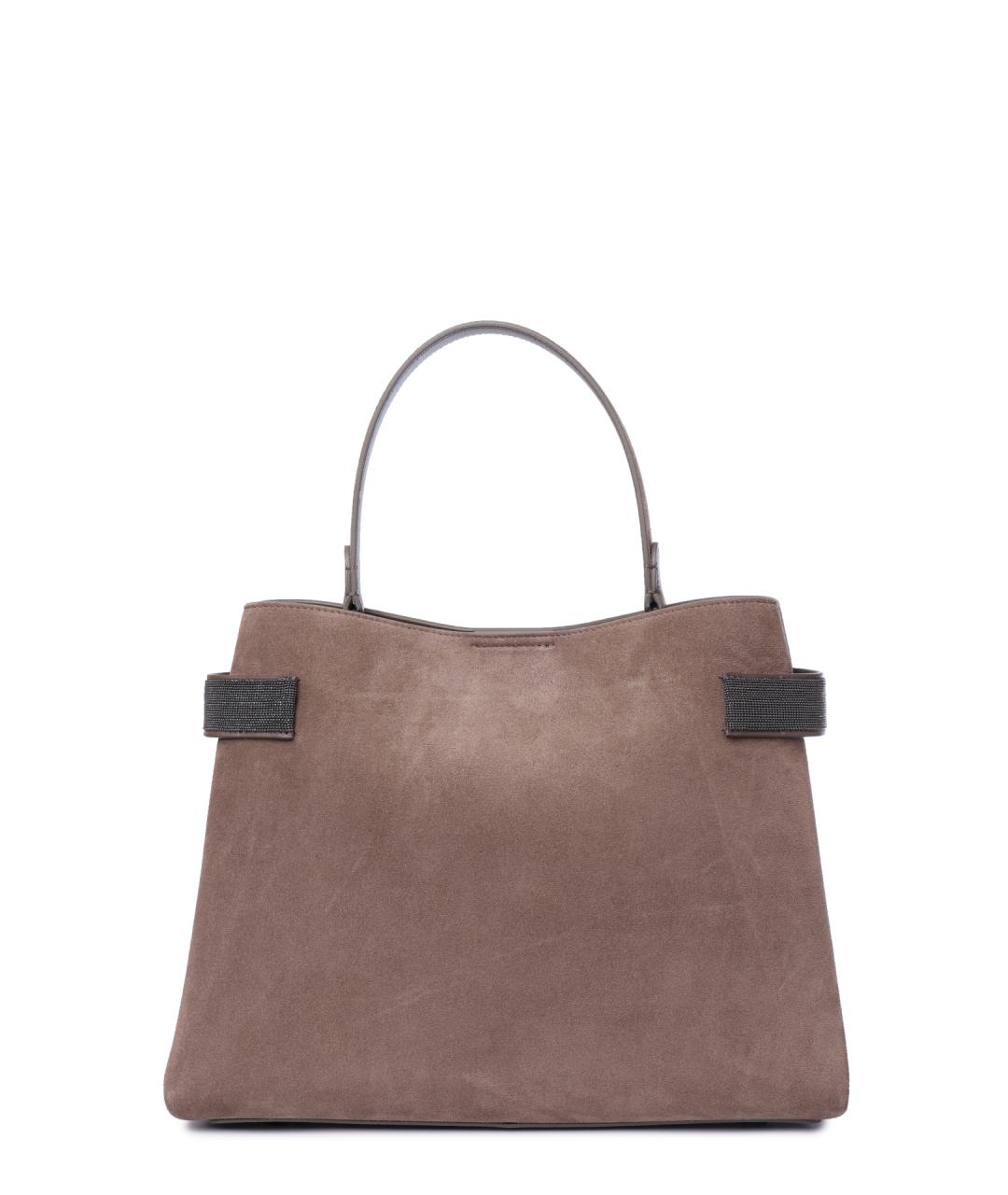 BRUNELLO CUCINELLI Бежевая замшевая сумка тоут, фото 4