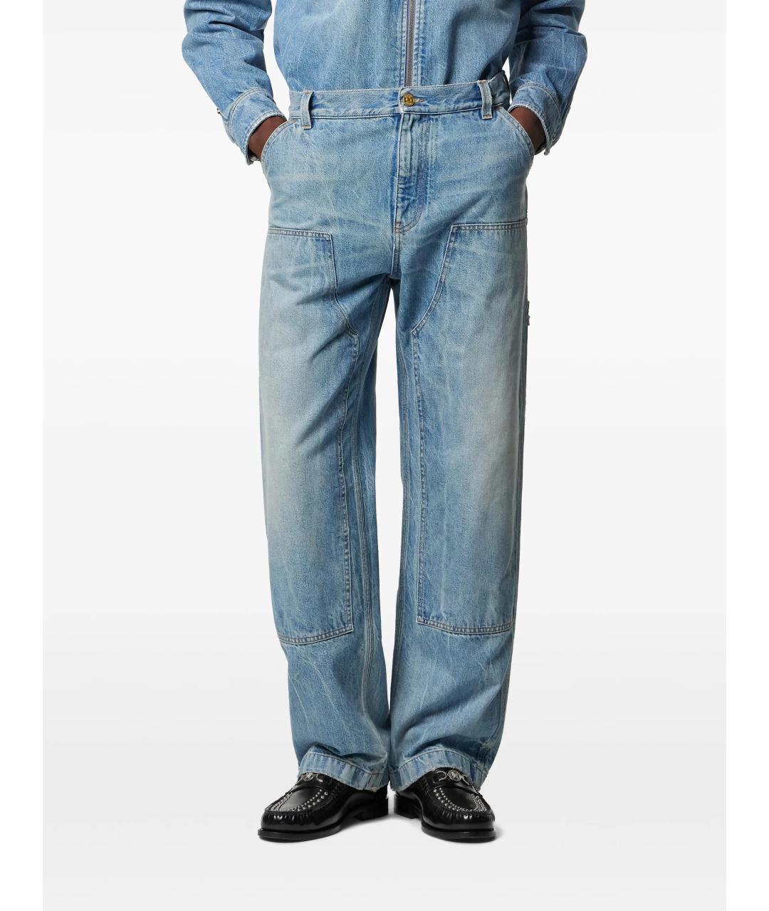 VERSACE Голубые хлопковые прямые джинсы, фото 3