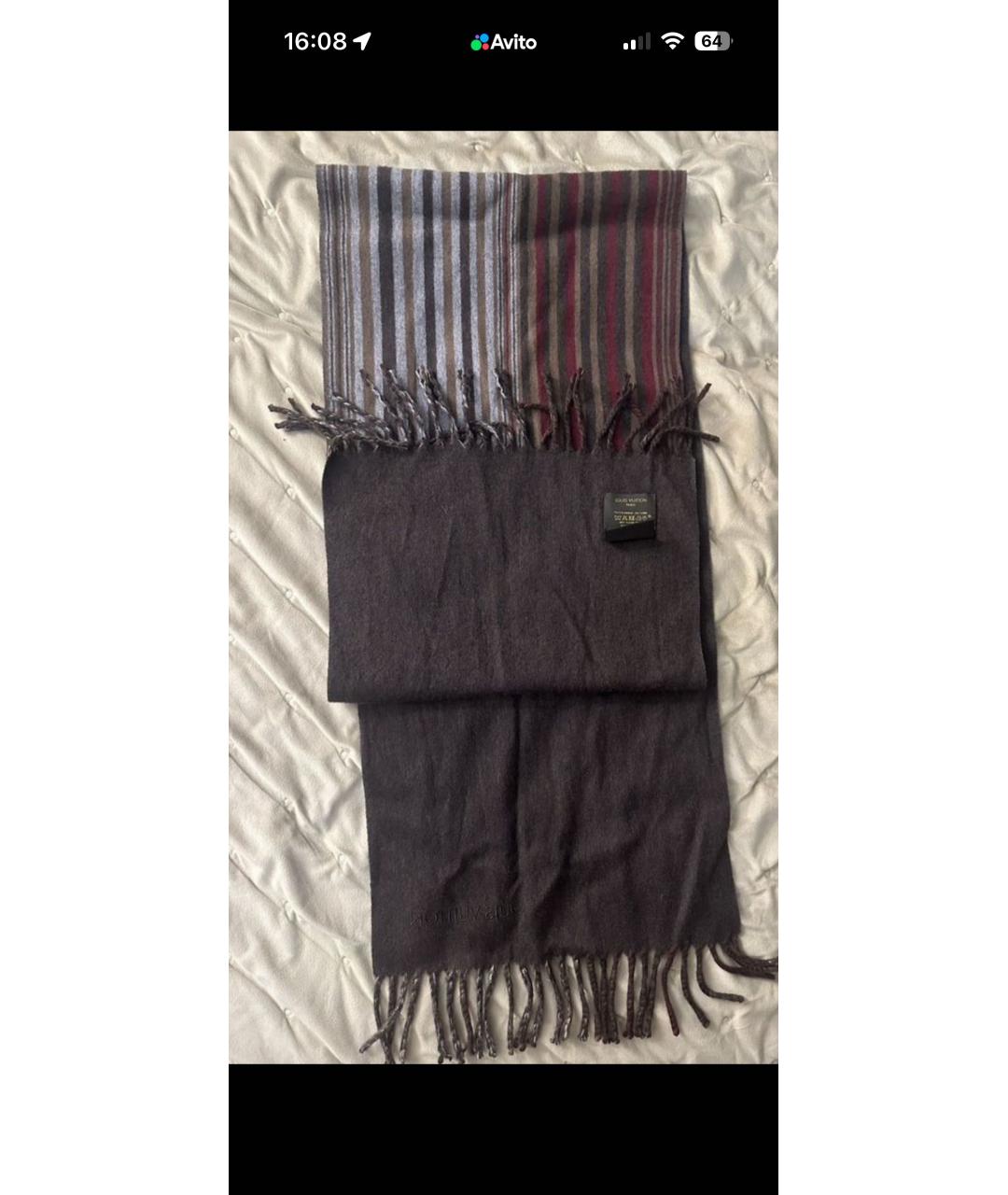 LOUIS VUITTON Коричневый кашемировый шарф, фото 2