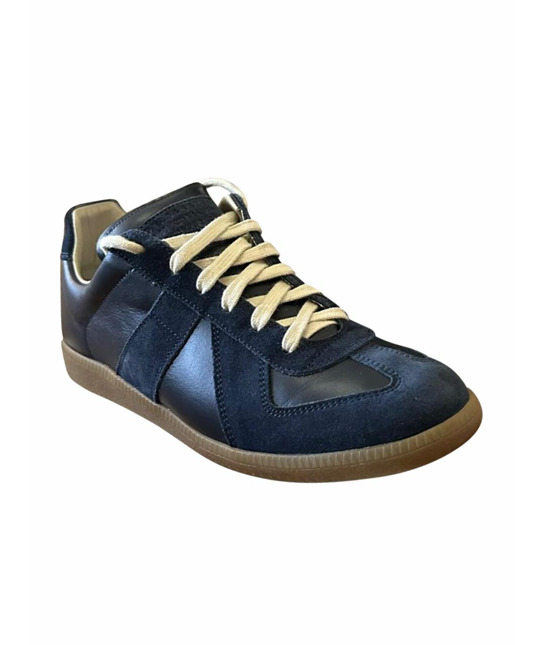 MAISON MARGIELA Черные кожаные низкие кроссовки / кеды, фото 1