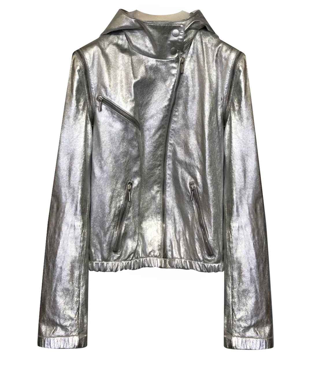 BLUMARINE Серебряная кожаная куртка, фото 1