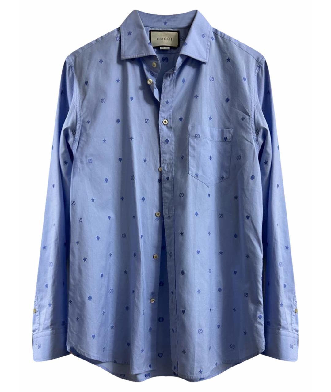 GUCCI Голубая хлопковая классическая рубашка, фото 1