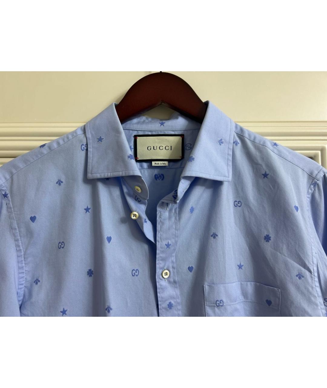 GUCCI Голубая хлопковая классическая рубашка, фото 3