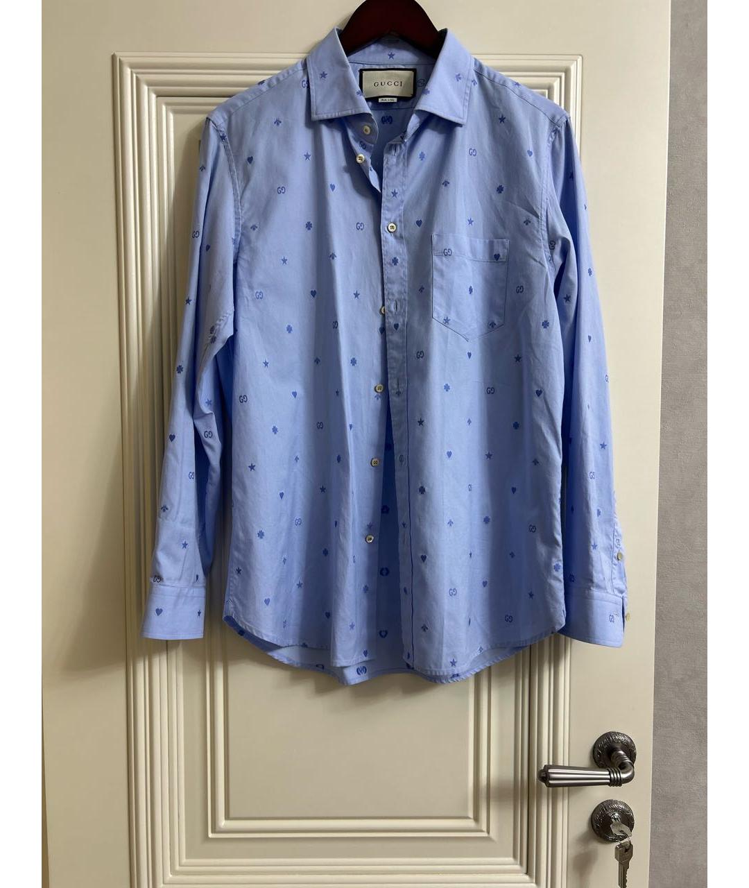 GUCCI Голубая хлопковая классическая рубашка, фото 6