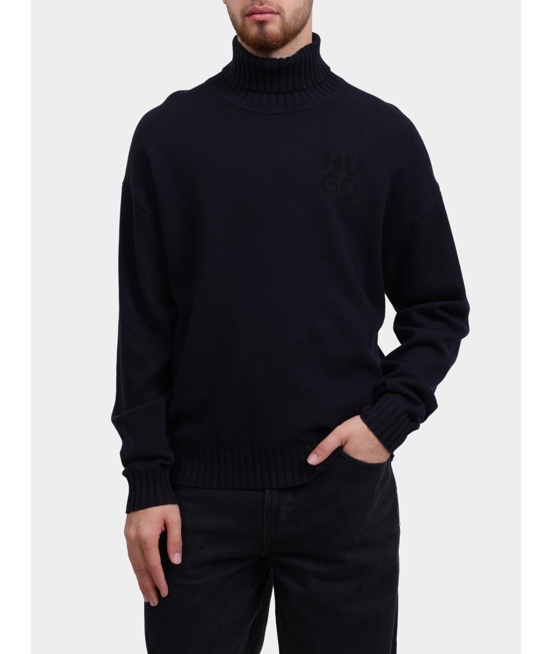 HUGO Темно-синяя шерстяная водолазка, фото 5