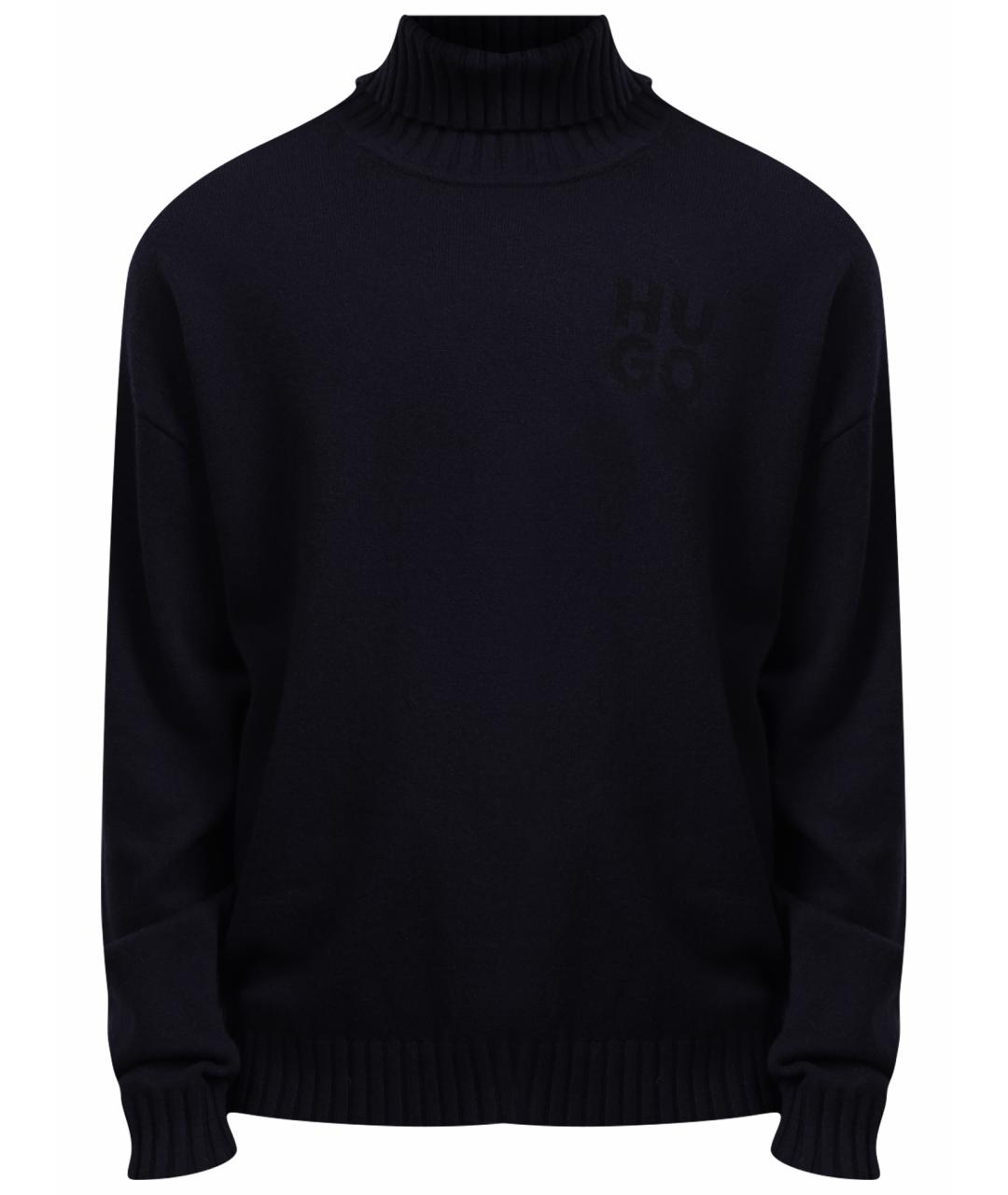 HUGO Темно-синяя шерстяная водолазка, фото 1