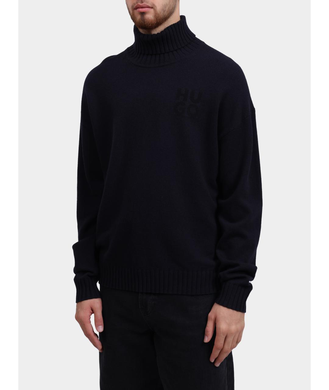 HUGO Темно-синяя шерстяная водолазка, фото 3