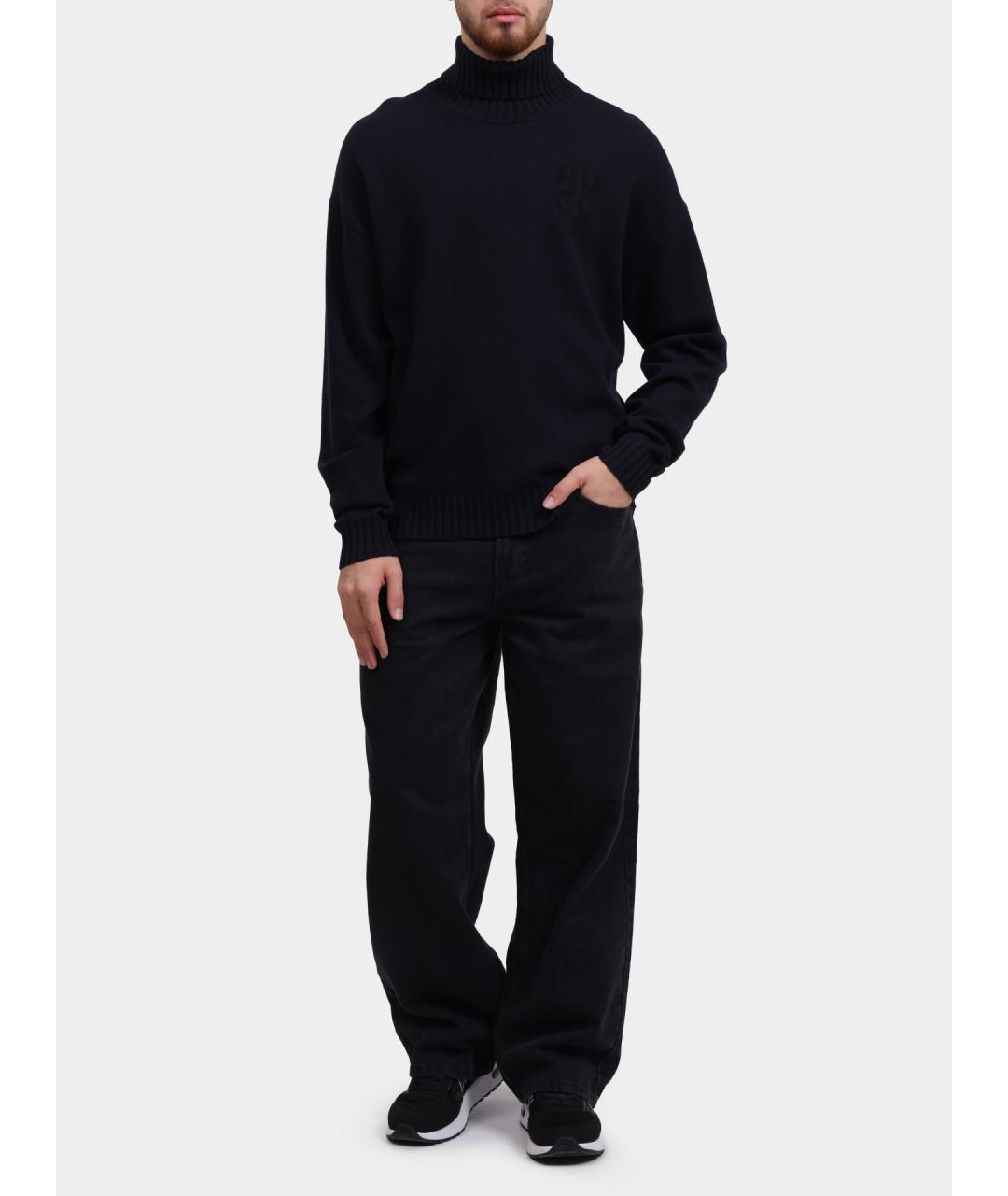 HUGO Темно-синяя шерстяная водолазка, фото 2