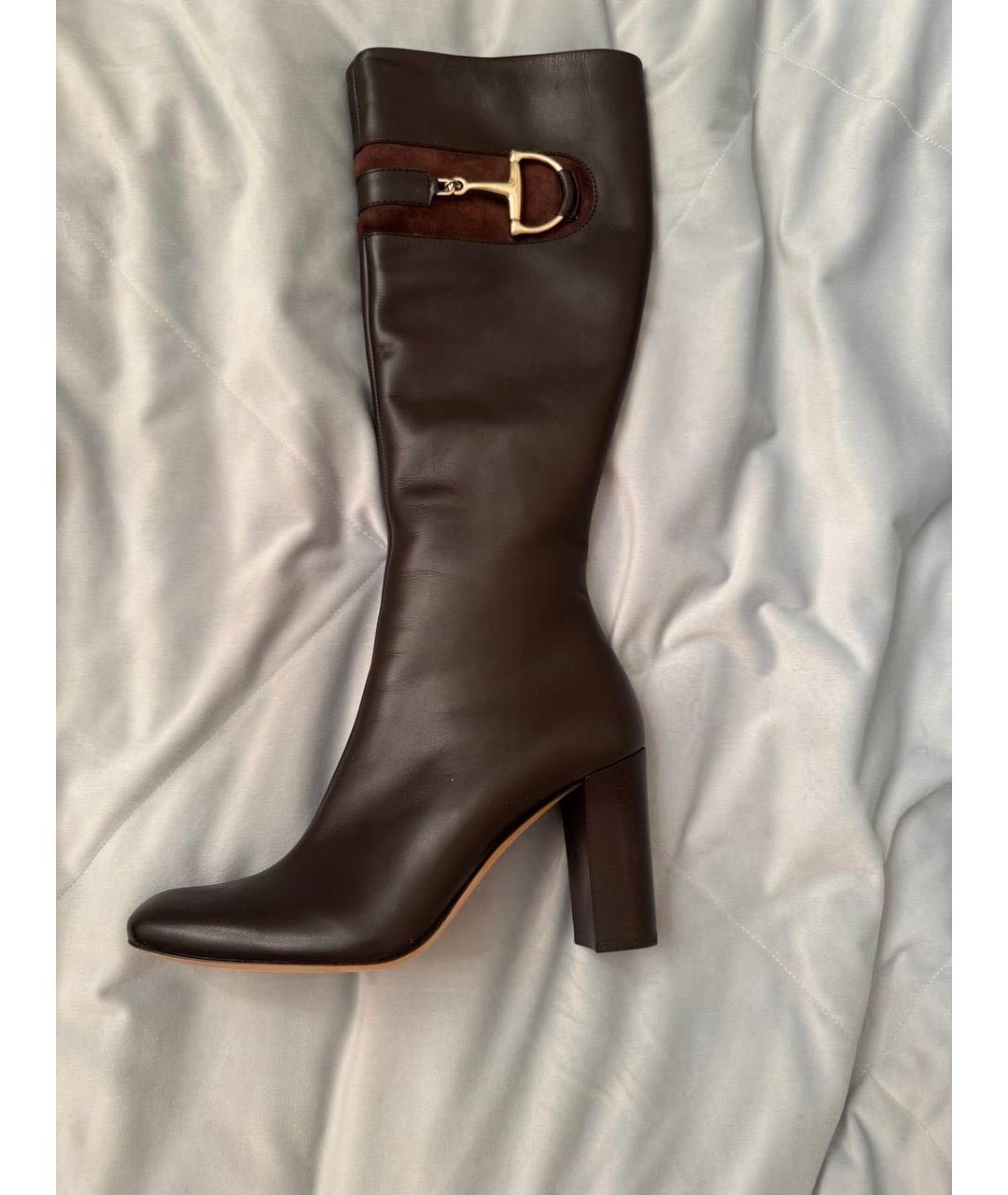 GUCCI Коричневые кожаные сапоги, фото 5