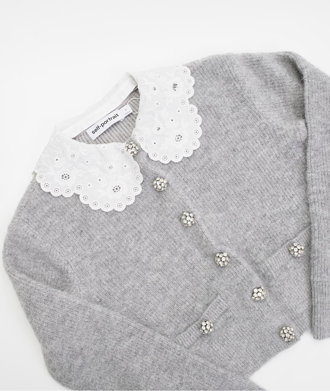 SELF-PORTRAIT Серый полиэстеровый кардиган, фото 3