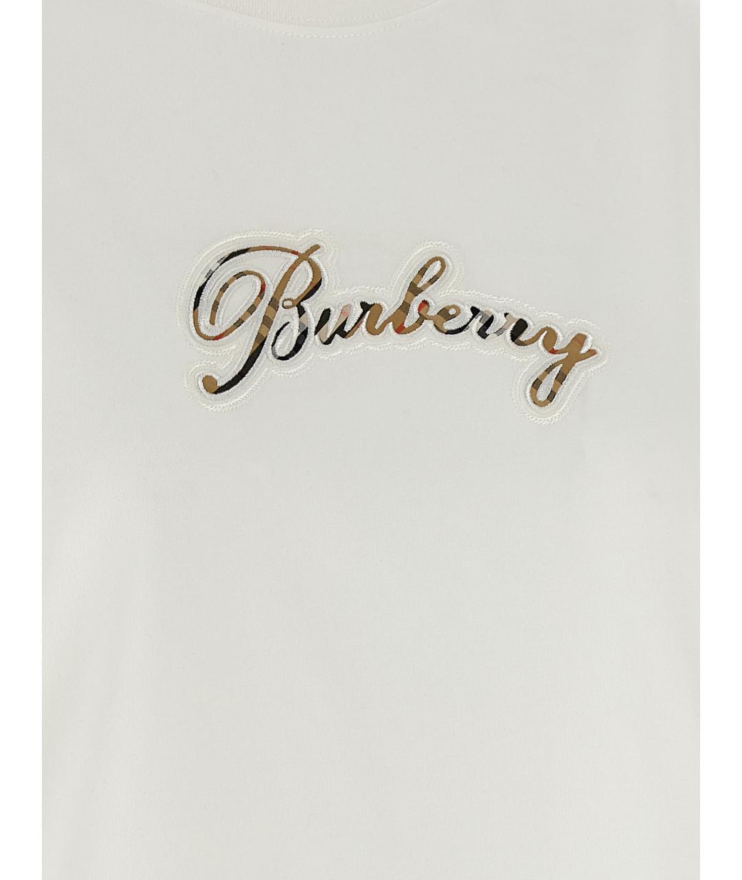 BURBERRY Белая хлопковая футболка, фото 4