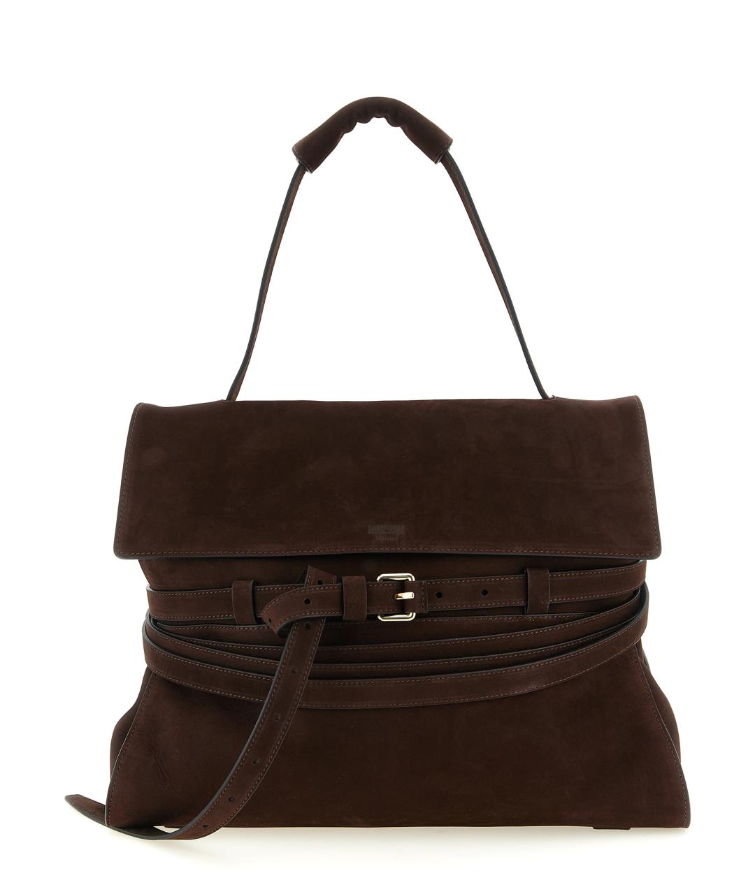 MOSCHINO Коричневая замшевая сумка с короткими ручками, фото 1