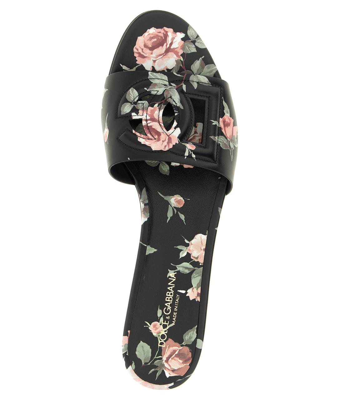 DOLCE&GABBANA Черные кожаные шлепанцы, фото 4