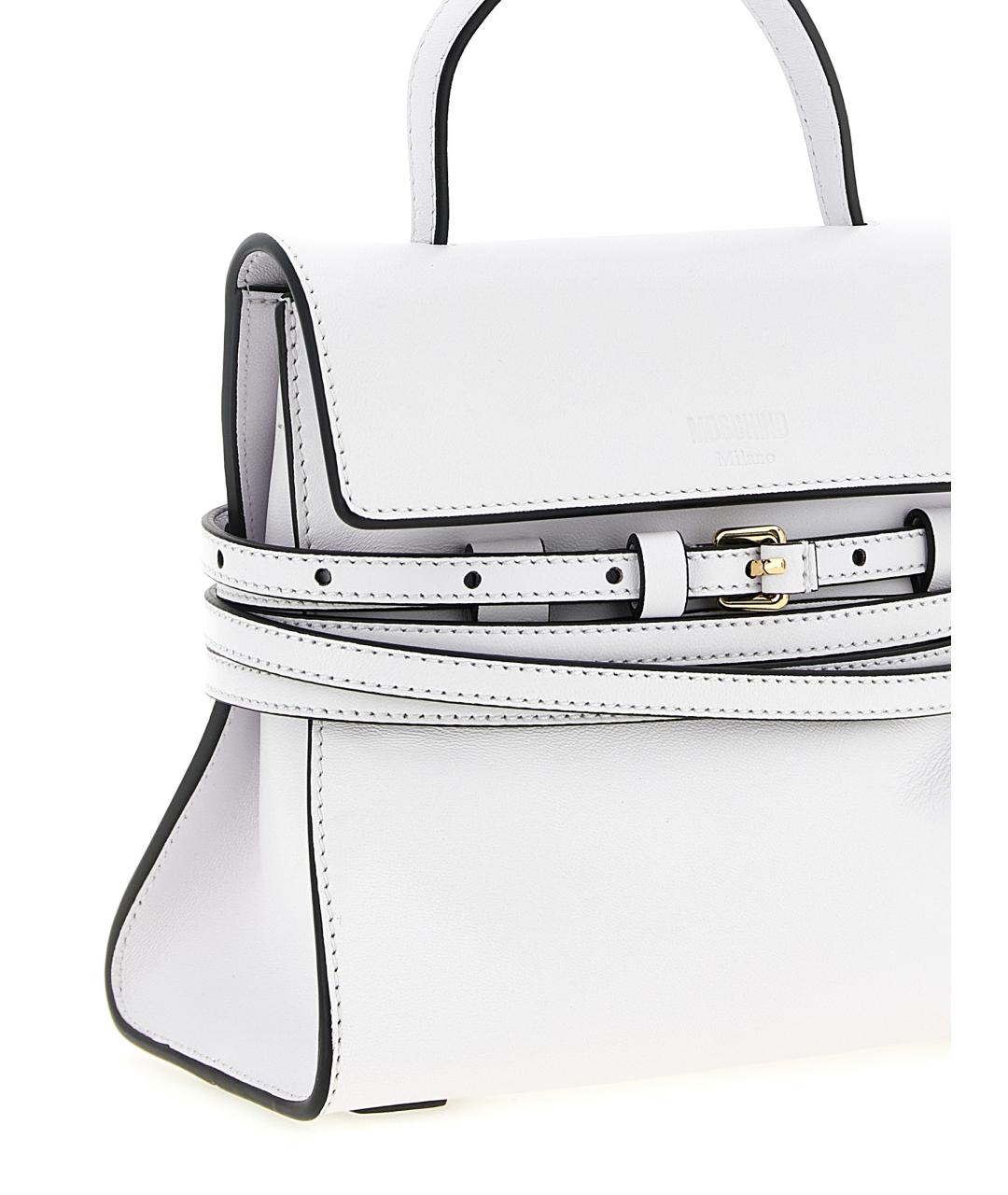 MOSCHINO Белая кожаная сумка с короткими ручками, фото 3