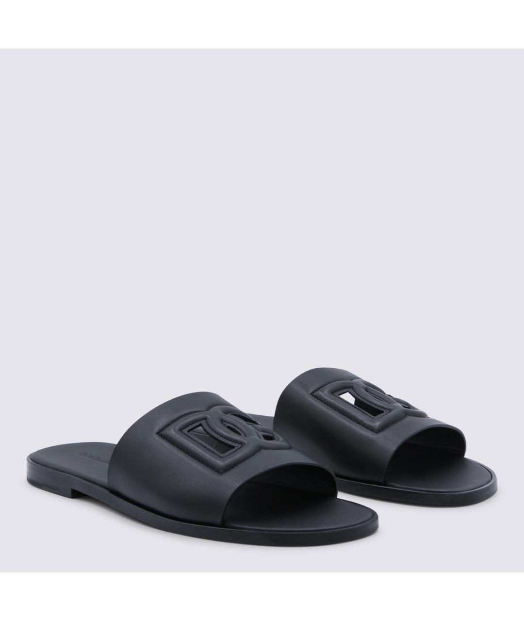 DOLCE&GABBANA Черные кожаные шлепанцы, фото 2