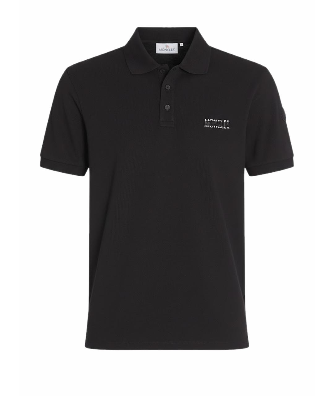 MONCLER Черное хлопковое поло с коротким рукавом, фото 1